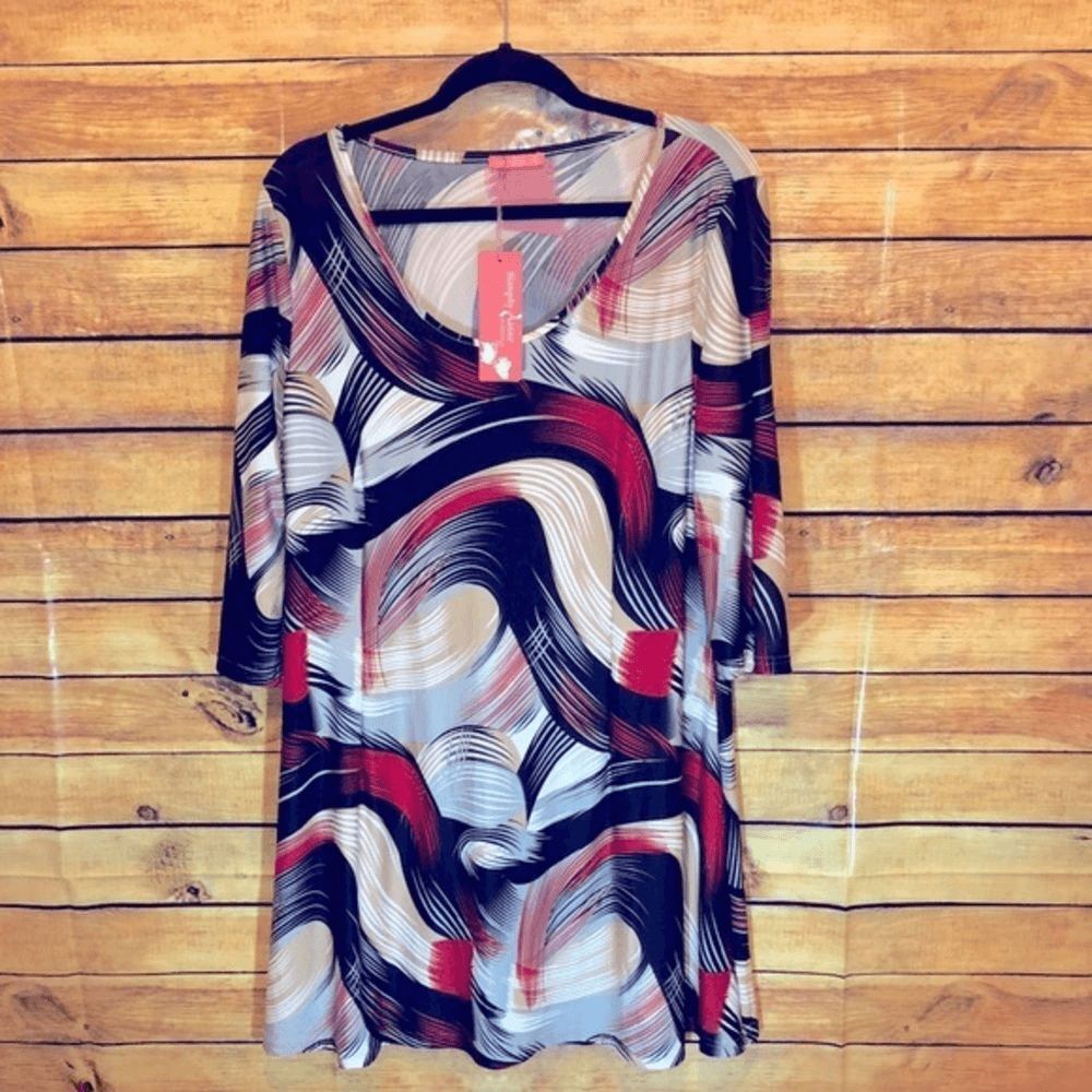 Simply Aster Womens abstract design blouse size 2X  red and black